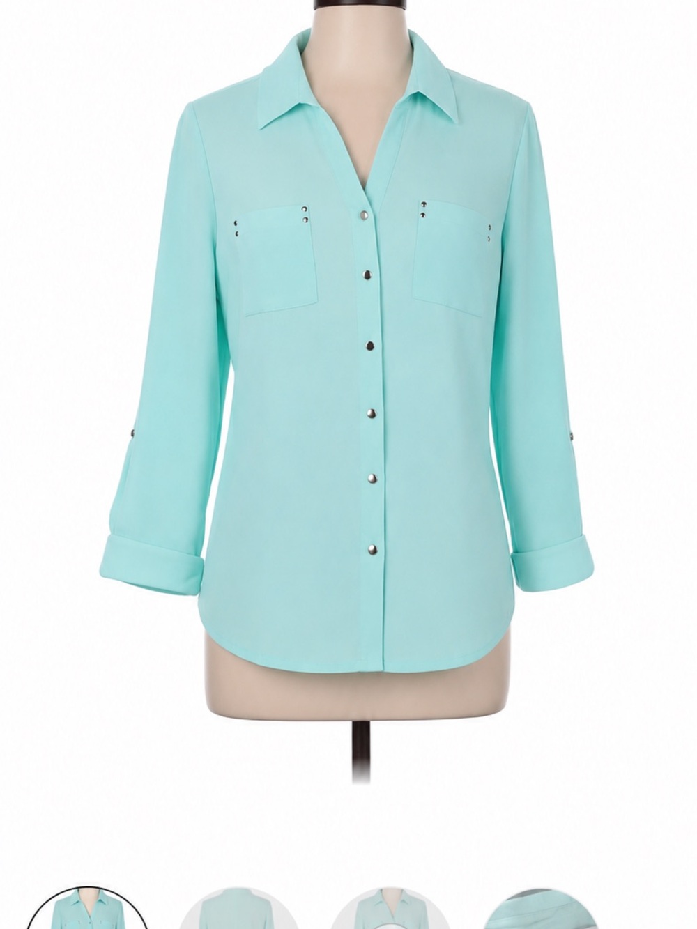 Women's Mint Button-Front Roll-Sleeve Shirt